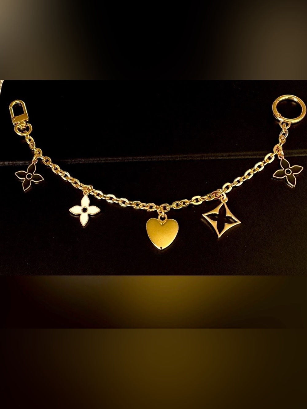 Beautiful Gold-Tone Heart and Floral Bag Charm, NEW!